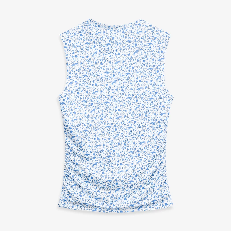 Women's Peter Millar Light Blue THE PLAYERS Rachel Vino Flora Ruched Sleeveless Top