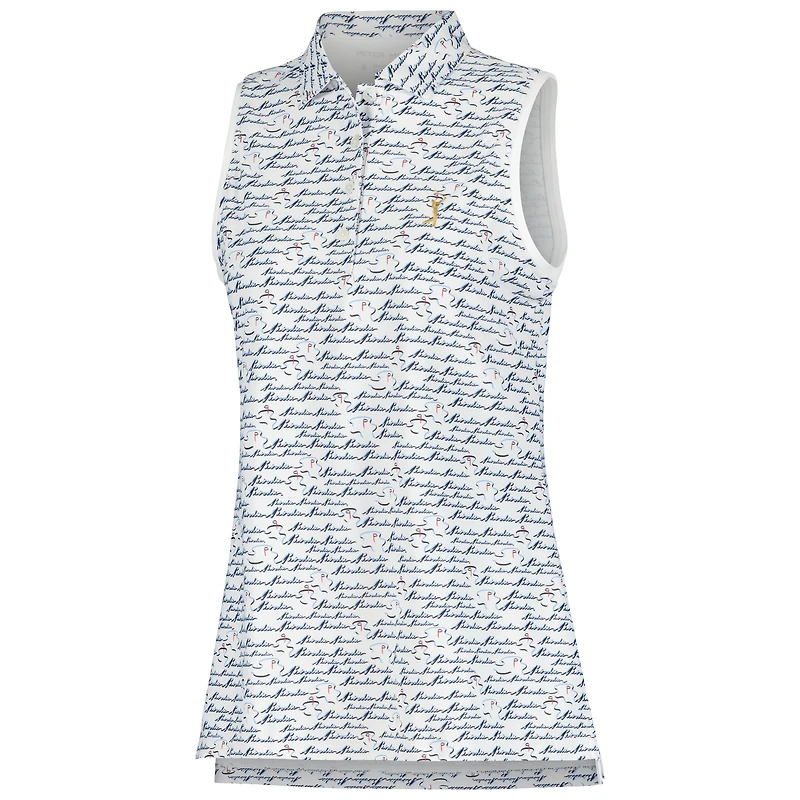 Polo sans manches en maille sport à bandes THE PLAYERS blanc Peter Millar pour femme imprimé Birdie