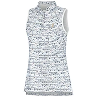 Polo sans manches en maille sport à bandes THE PLAYERS blanc Peter Millar pour femme imprimé Birdie