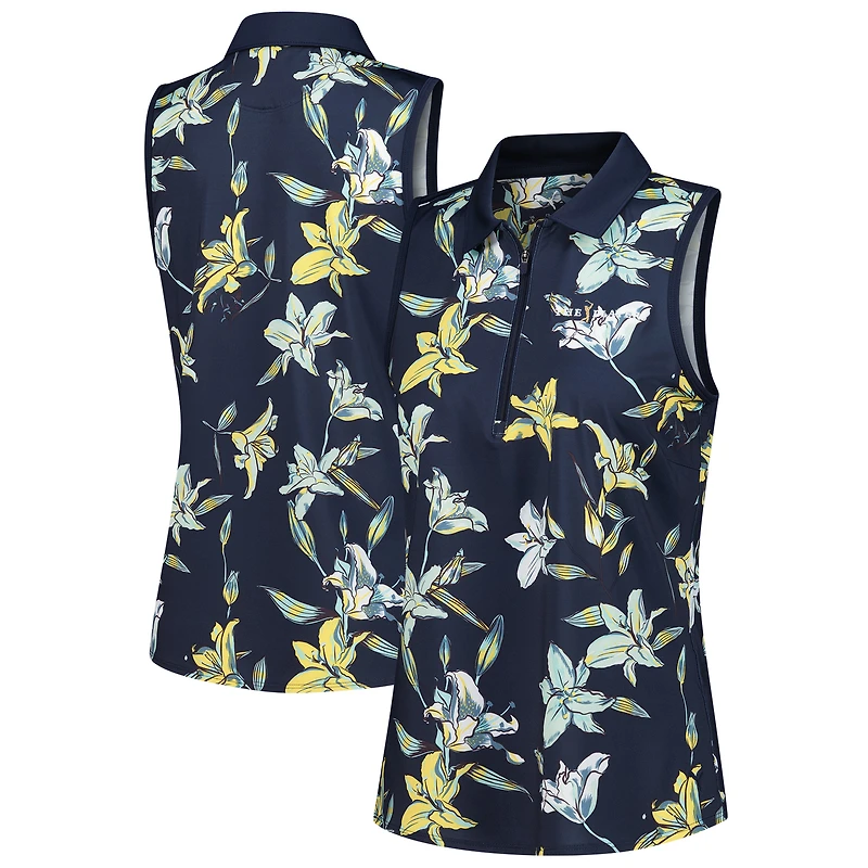 Women's Puma Navy THE PLAYERS Lily Floral MATTR Half-Zip Sleeveless Polo