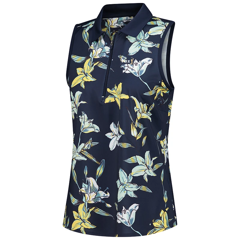 Women's Puma Navy THE PLAYERS Lily Floral MATTR Half-Zip Sleeveless Polo