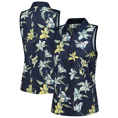 Women's Puma Navy THE PLAYERS Lily Floral MATTR Half-Zip Sleeveless Polo