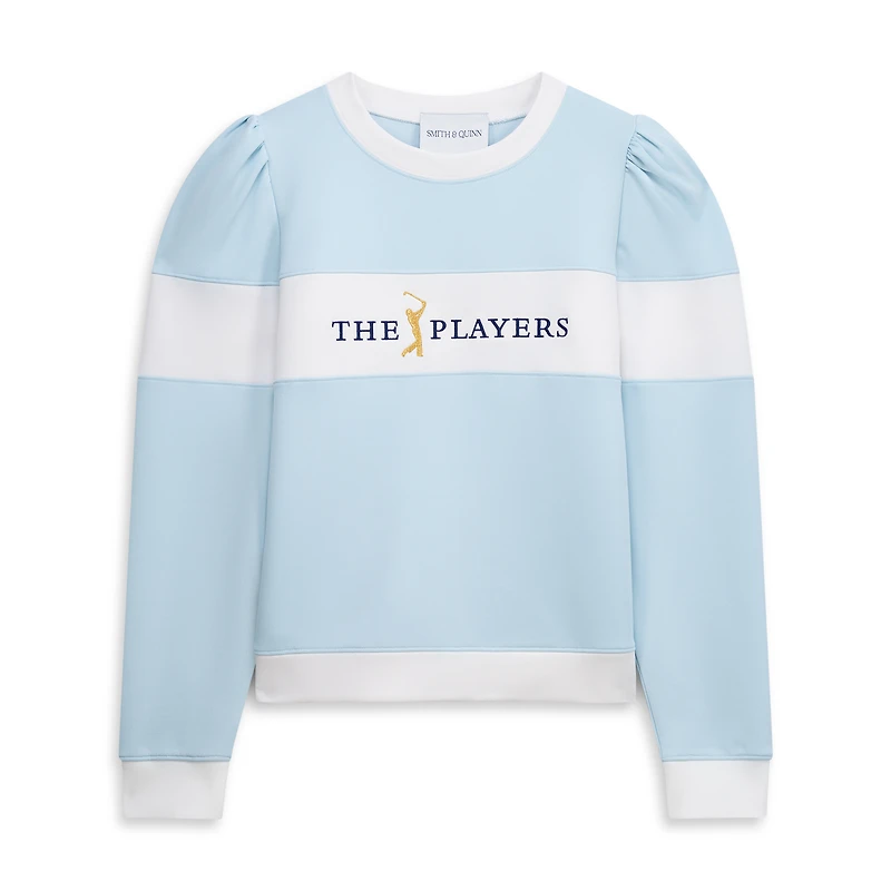 Women's Smith & Quinn Light Blue/White THE PLAYERS Peggy Stripe Crewneck Sweatshirt