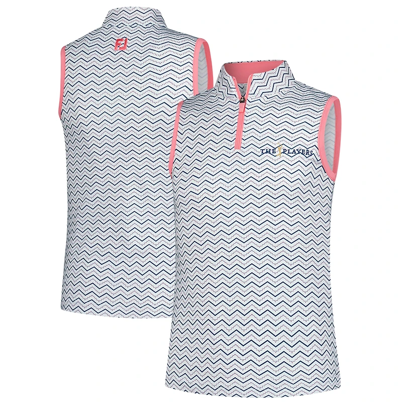 Youth FootJoy White THE PLAYERS Sleeveless Quarter-Zip Polo