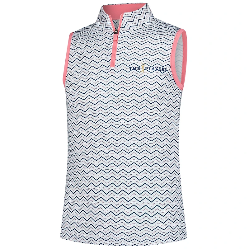 Polo sans manches à fermeture éclair quart de tour blanc FootJoy pour jeunes THE PLAYERS