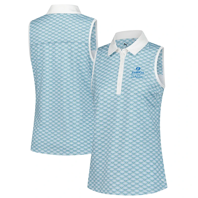 Polo sans manches Puma bleu The Zurich Classic CLOUDSPUN à motif festonné pour femme