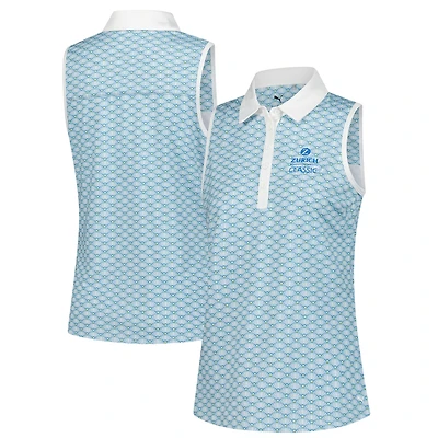 Polo sans manches Puma bleu The Zurich Classic CLOUDSPUN à motif festonné pour femme