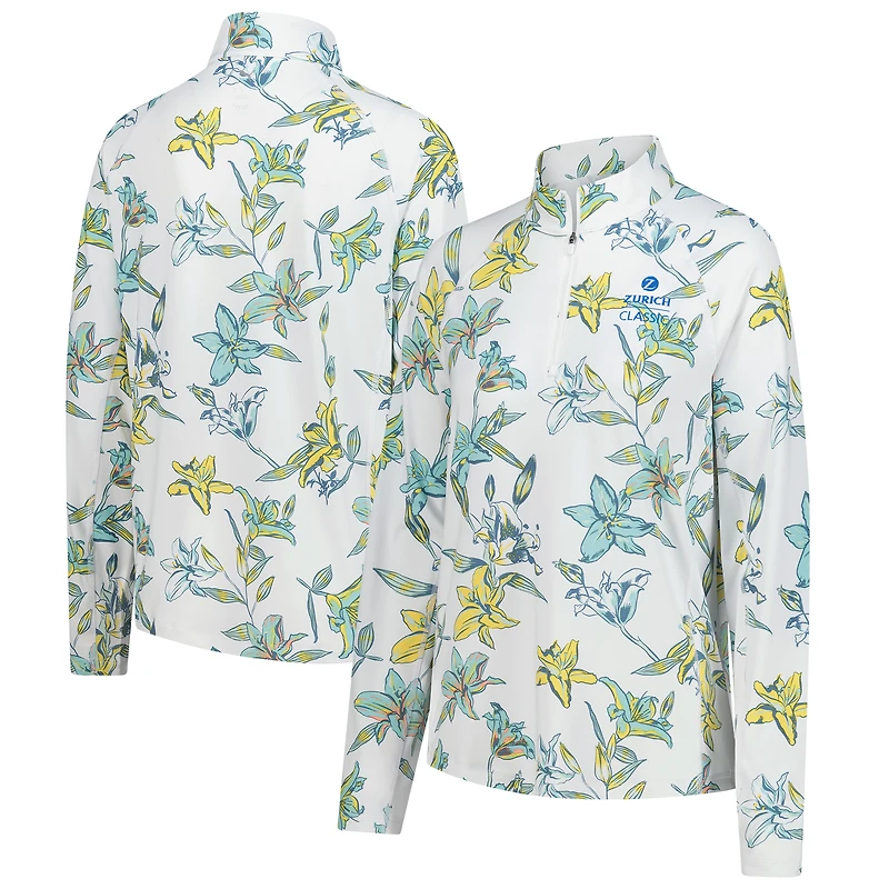 Women's Puma  White The Zurich Classic You-V Lily Floral Raglan Quarter-Zip Pullover