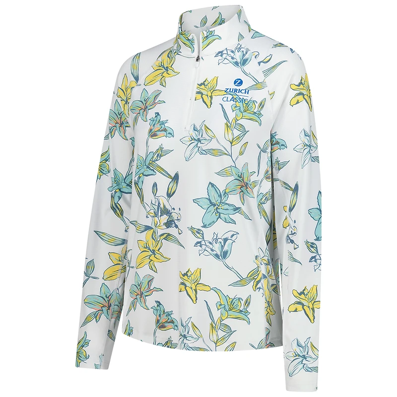 Women's Puma  White The Zurich Classic You-V Lily Floral Raglan Quarter-Zip Pullover