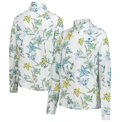 Women's Puma  White The Zurich Classic You-V Lily Floral Raglan Quarter-Zip Pullover