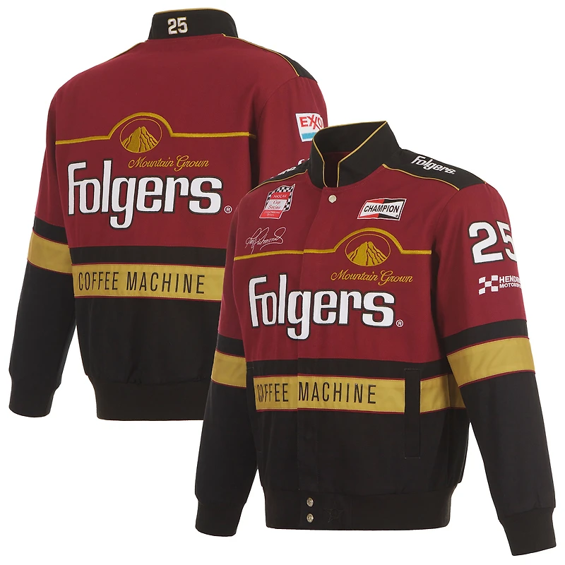 Men's JH Design Maroon/Black Tim Richmond Folgers Twill Uniform Full-Snap Jacket