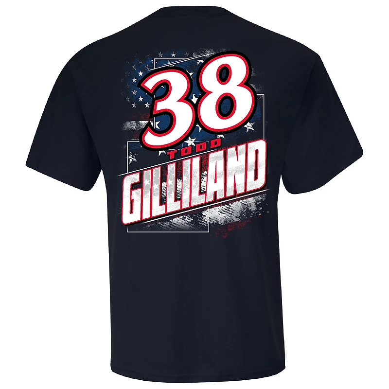 T-shirt de voiture patriotique pour hommes, drapeau à damier, sport, marine, Todd Gilliland, Quincy, compresseurs