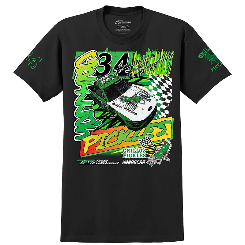 T-shirt noir pour homme avec logo de la voiture Pickles Todd Gilliland Grillo's Motorsports