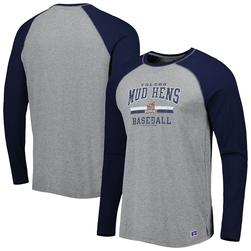 T-shirt de baseball à manches longues Toledo Mud Hens bleu marine/gris chiné pour homme