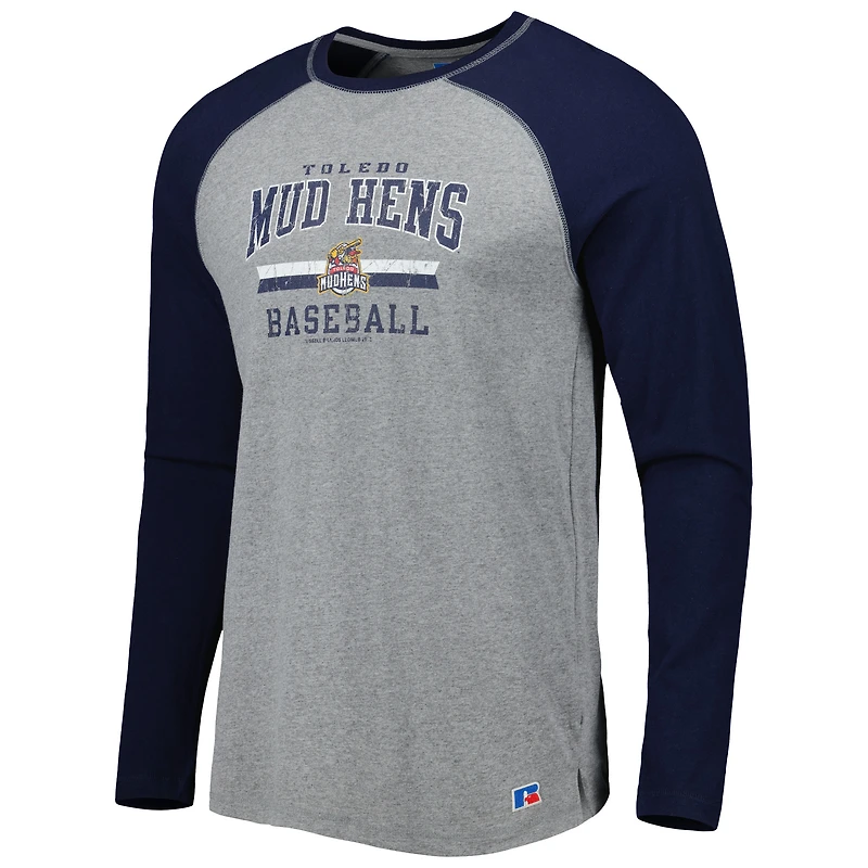 T-shirt de baseball à manches longues Toledo Mud Hens bleu marine/gris chiné pour homme