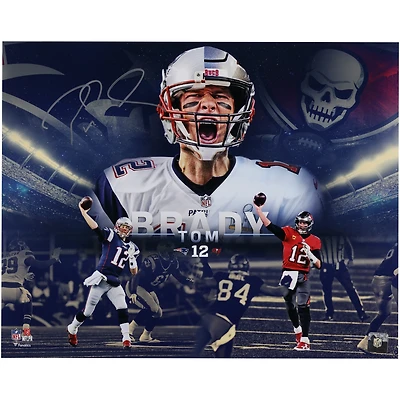 Photo collage autographiée de Tom Brady (Tampa Bay Buccaneers et New England Patriots) pour sa retraite (40 x 50 cm).