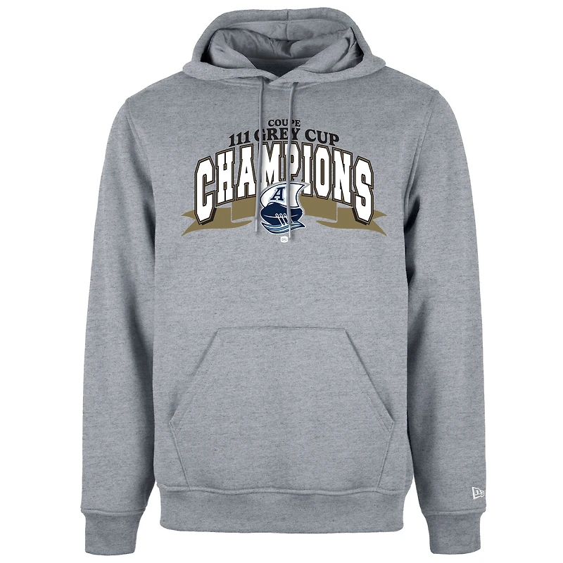 Sweat à capuche gris New Era pour homme Toronto Argonauts Champions de la 111e Coupe Grey Vestiaire