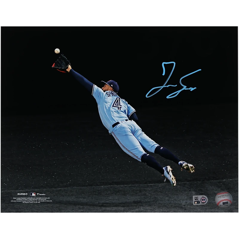 Photographie autographiée de 11"x 14" de George Springer, prise en plongée par les Blue Jays de Toronto