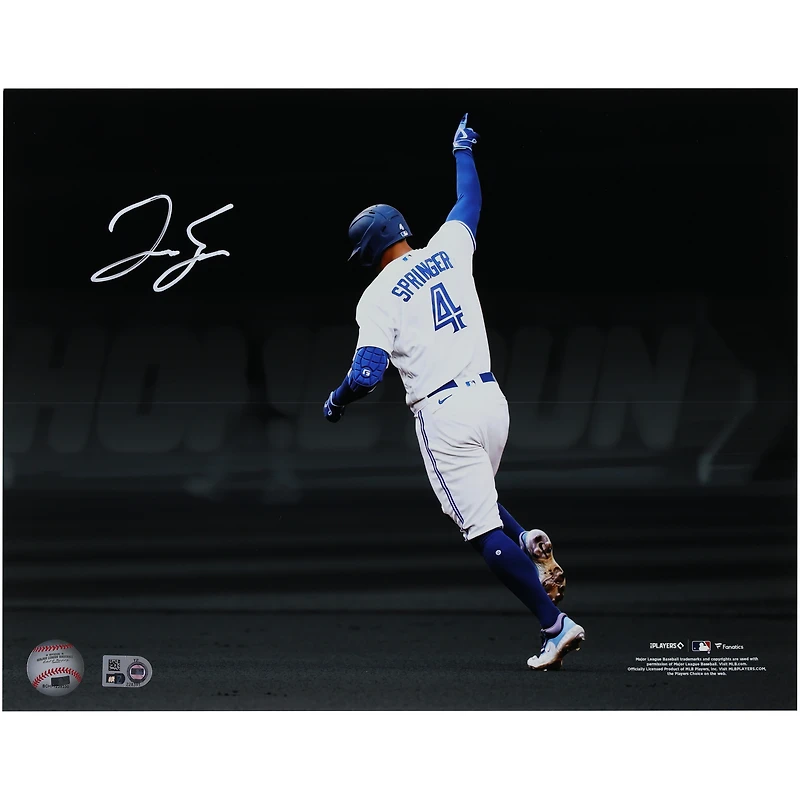 Photographie autographiée de 11"x 14" de George Springer, représentant un coup de circuit des Blue Jays de Toronto