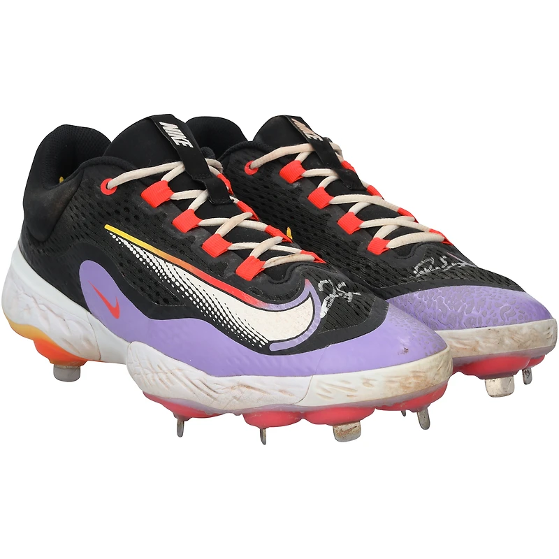 George Springer Toronto Blue Jays Autographed Game-Used Black/Purple Nike Cleats from the 2024 MLB Season - RG13339917-18