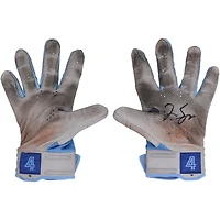 Gants de frappe Nike blancs et bleus autographiés par George Springer des Blue Jays de Toronto lors de la saison 2023 de la MLB