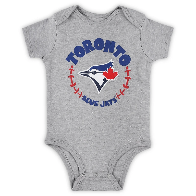 Infant Powder Blue /White/Heather Gray Toronto Jays Biggest Little Fan 3-Pack Bodysuit Set
