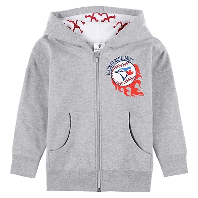 Sweat à capuche entièrement zippé pour bébé, doux comme un raisin, gris chiné, baseball des Blue Jays de Toronto