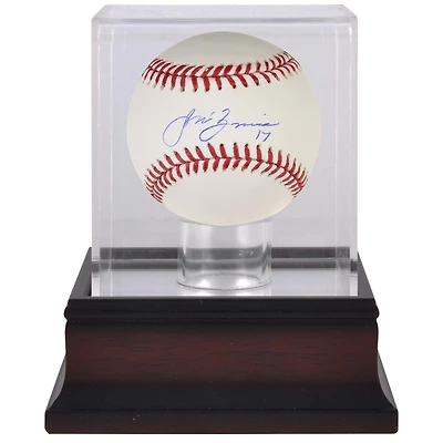 Baseball autographié par Jose Berrios des Blue Jays de Toronto et vitrine de présentation de baseball en acajou