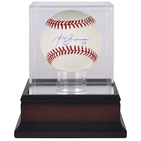 Baseball autographié par Jose Berrios des Blue Jays de Toronto et vitrine de présentation de baseball en acajou