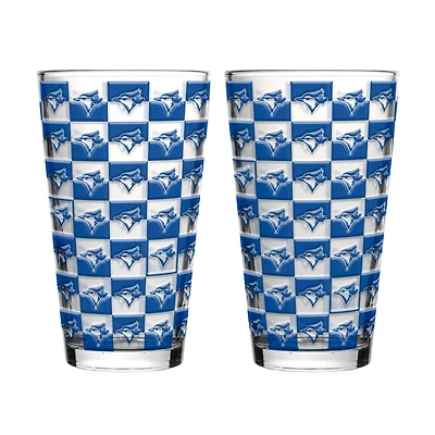 Ensemble de deux verres à bière Logo Brands Toronto Blue Jays, motif quadrillé, 473 ml (16 oz).