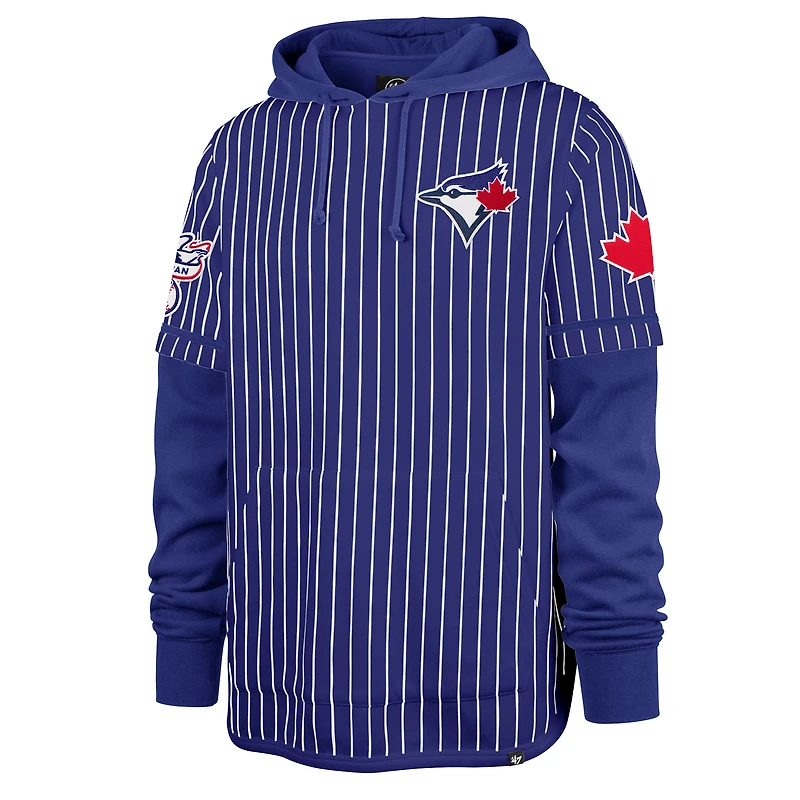 Men's '47  Royal Toronto Blue Jays Pinstripe Double Header Shortstop Hoodie