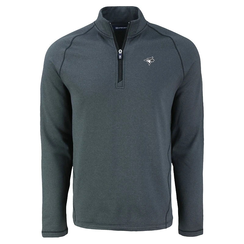 Haut à glissière quart de tour en polaire recyclée Peshastin Eco Fleece pour homme Cutter & Buck Heather Black des Blue Jays Toronto