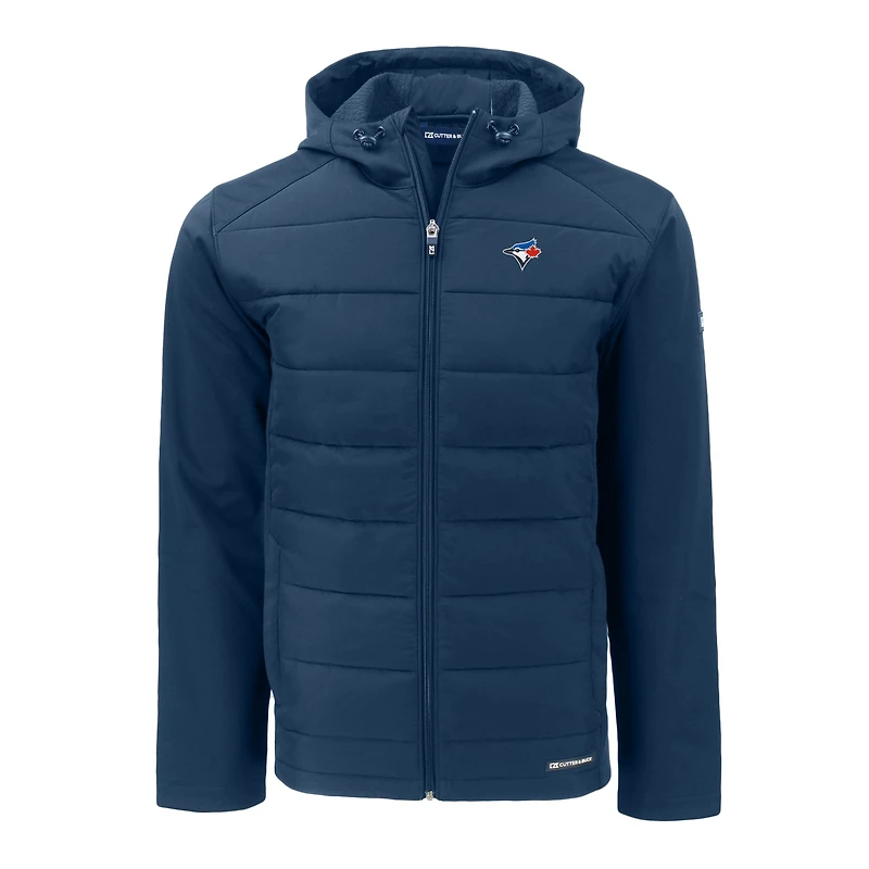 Sweat à capuche entièrement zippé recyclé en softshell hybride écologique Evoke pour homme, bleu marine, des Blue Jays de Toronto, grande taille