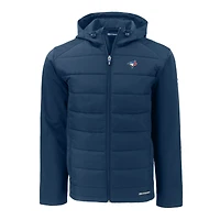 Sweat à capuche entièrement zippé recyclé en softshell hybride écologique Evoke pour homme, bleu marine, des Blue Jays de Toronto, grande taille
