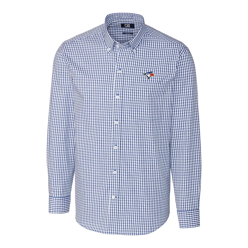 Men's Cutter & Buck Royal Toronto Blue Jays Big Tall Stretch Gingham Long Sleeve Button-Down Shirt