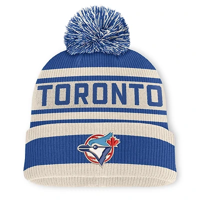 Bonnet tricoté à revers avec pompon, modèle « Tape Measure » de la marque Fanatics Royal Toronto Blue Jays pour homme