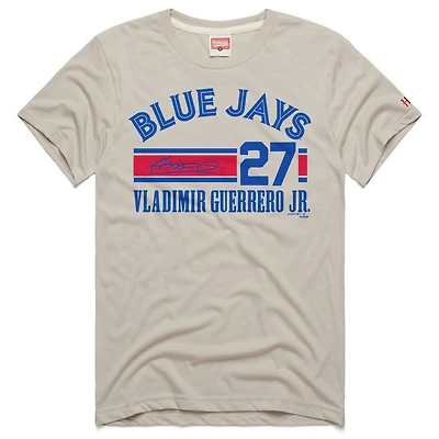 Men's Homage Vladimir Guerrero Jr. Stone Toronto Blue Jays Signature Name & Number Tri-Blend T-Shirt