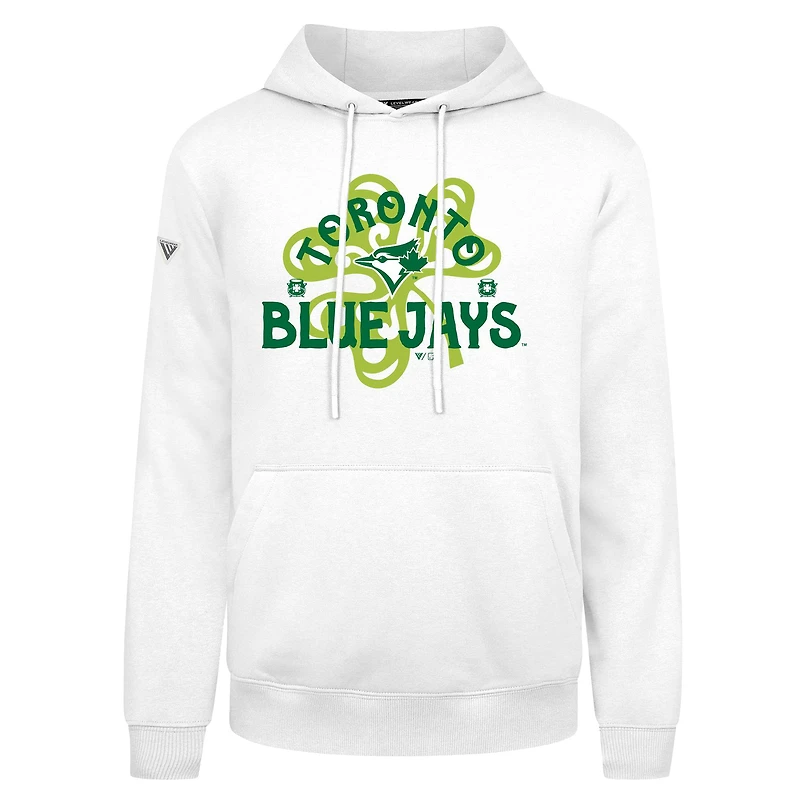 Men's Levelwear White Toronto Blue Jays St. Patrick's Day Podium Shamrock Pullover Hoodie
