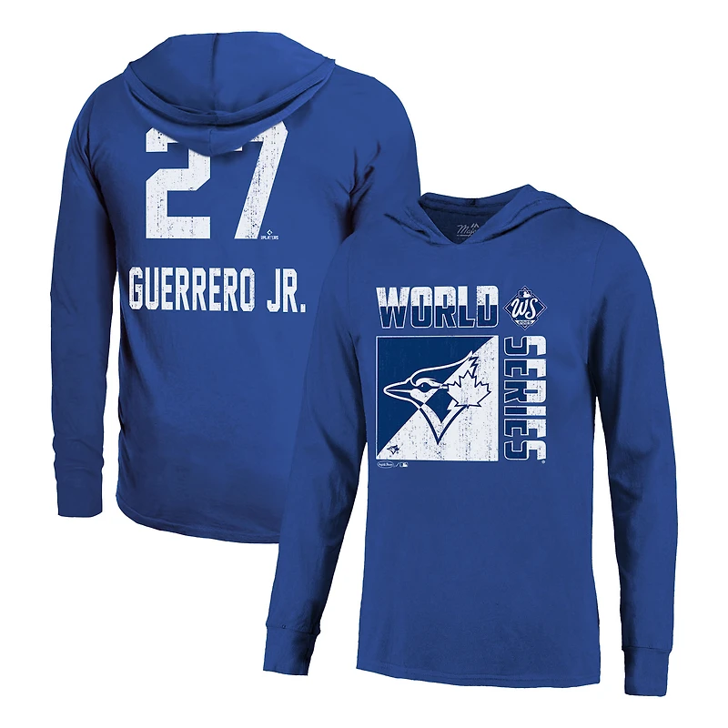 T-shirt à capuche léger manches longues et imprimé Vladimir Guerrero Jr. Royal Toronto Blue Jays 2025 World Series pour homme