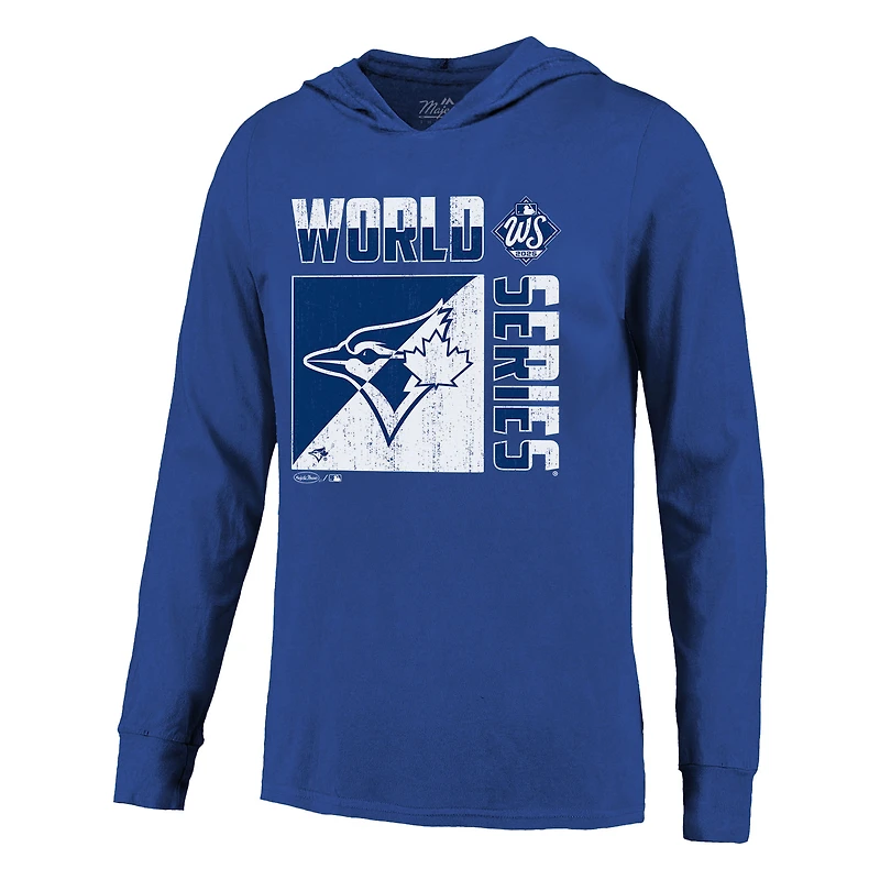 Men's Majestic Threads Vladimir Guerrero Jr. Royal Toronto Blue Jays 2025 World Series Name & Number Lightweight Long Sleeve Hooded T-Shirt