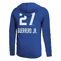 Men's Majestic Threads Vladimir Guerrero Jr. Royal Toronto Blue Jays 2025 World Series Name & Number Lightweight Long Sleeve Hooded T-Shirt