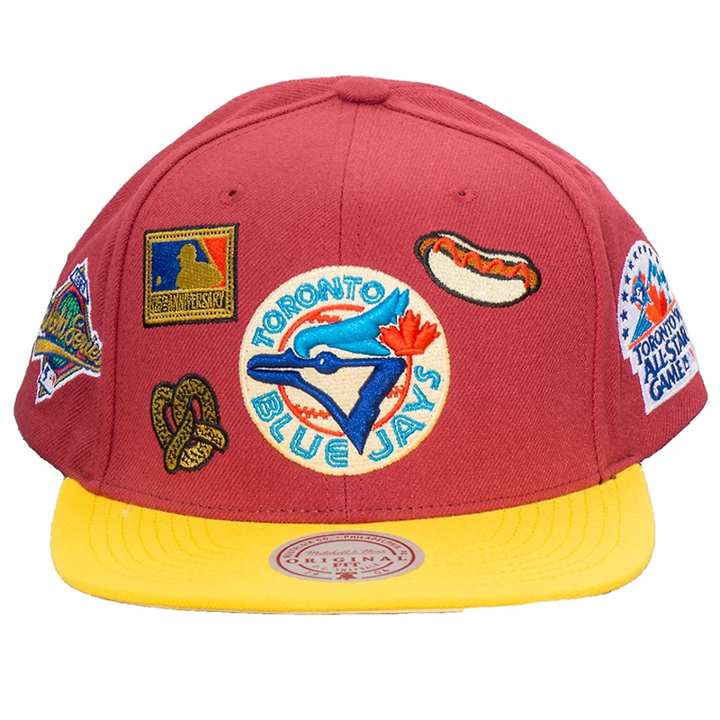 Casquette snapback Mitchell & Ness rouge à patchs des Blue Jays de Toronto pour homme