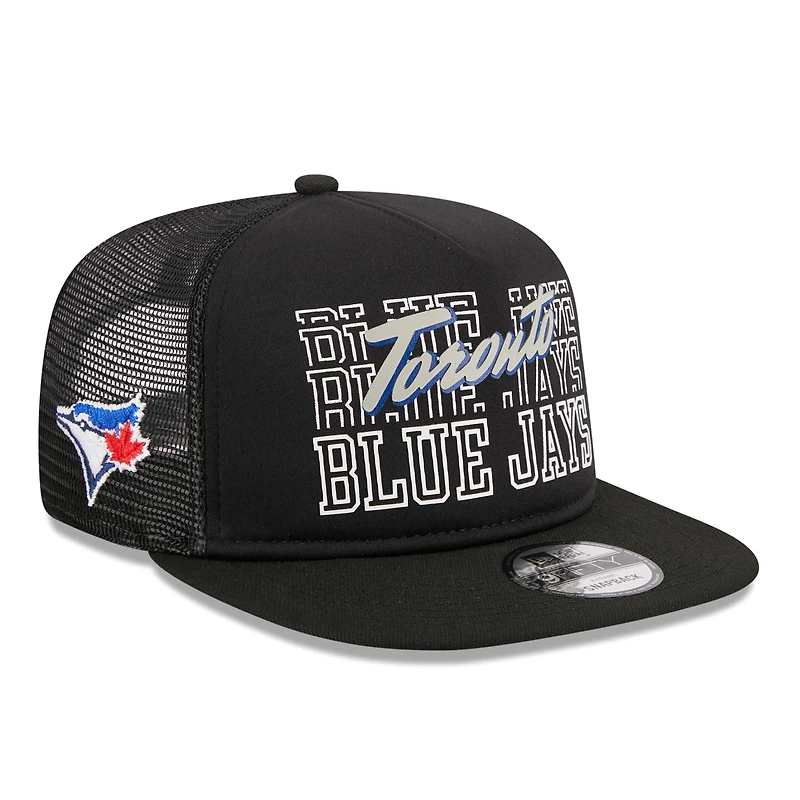 Casquette Snapback 9FIFTY Trucker A-Frame Trucker New Era noire des Blue Jays de Toronto pour hommes