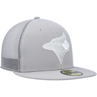 Casquette ajustée 59FIFTY pour entraînement au bâton sur le terrain des Blue Jays de Toronto 2023 New Era, gris