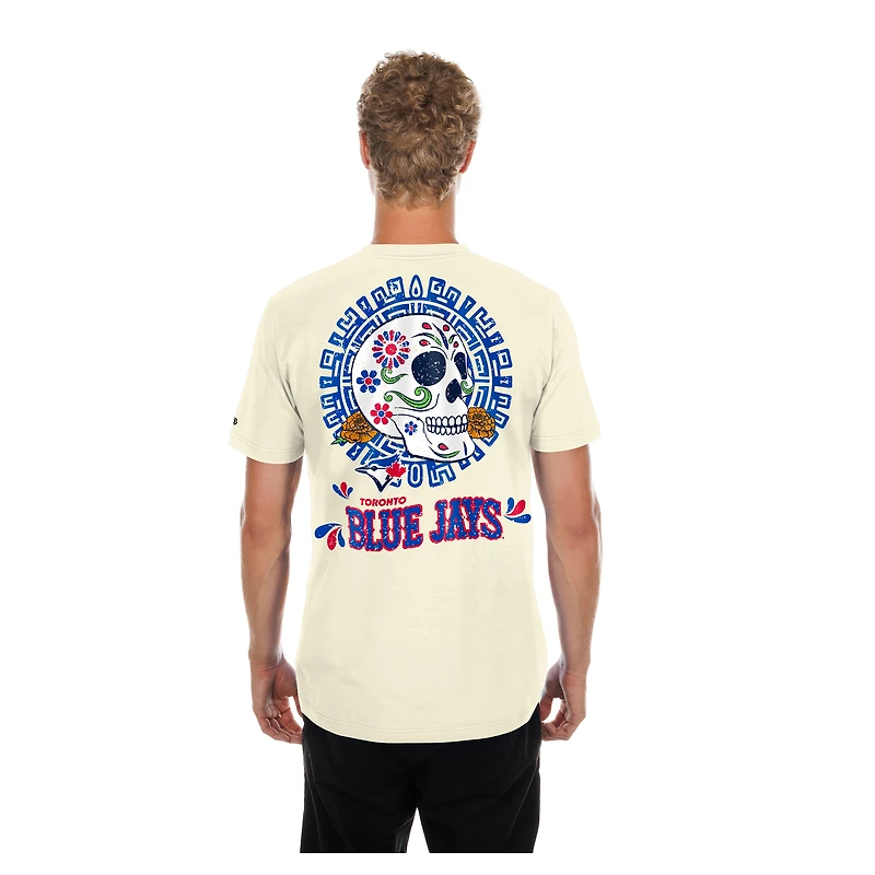 Men's New Era Natural Toronto Blue Jays Dia de los Muertos Sugar Skull T-Shirt