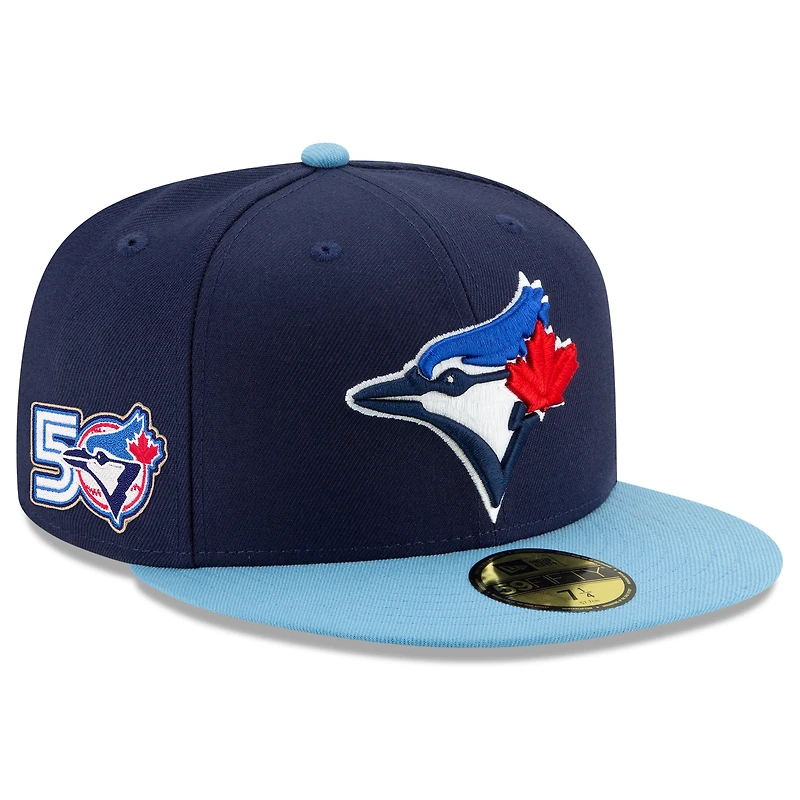 Casquette ajustée New Era bleu marine Toronto Blue Jays 59FIFTY pour homme, collection authentique du 50e anniversaire