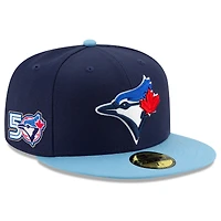 Casquette ajustée New Era bleu marine Toronto Blue Jays 59FIFTY pour homme, collection authentique du 50e anniversaire