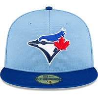 Casquette ajustée 59FIFTY pour hommes, bleu poudre, Toronto Blue Jays 2024, entraînement au bâton sur le terrain, New Era