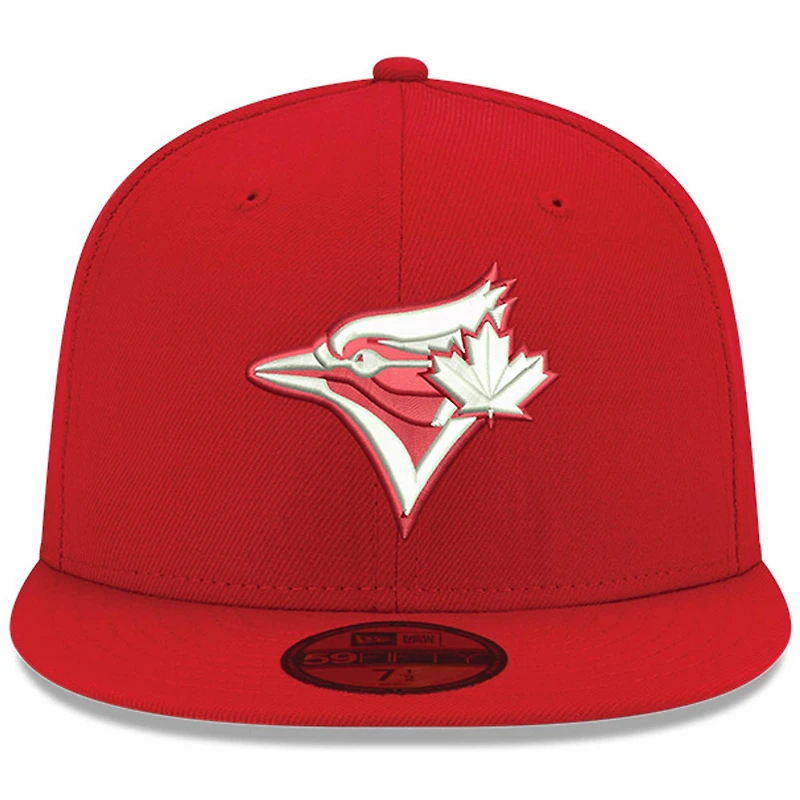 Casquette ajustée 59FIFTY rouge avec logo des Blue Jays de Toronto New Era pour homme, blanc