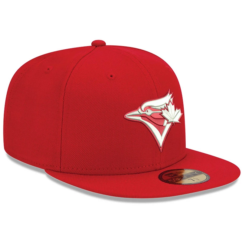 Casquette ajustée 59FIFTY rouge avec logo des Blue Jays de Toronto New Era pour homme, blanc